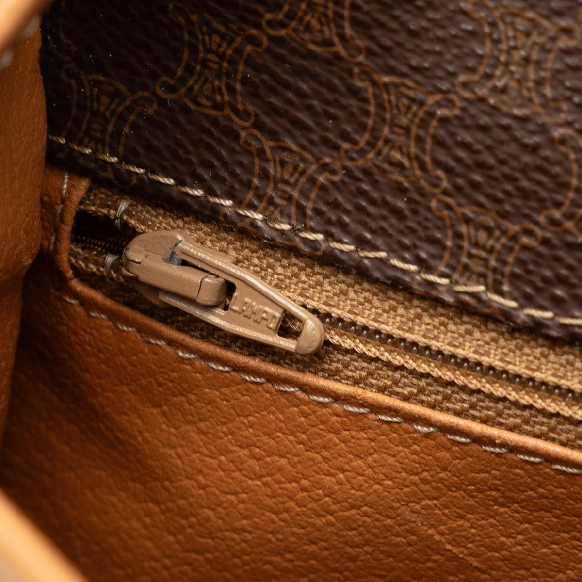 Crossbody Unisex Fabric Bag Authenticated (Good) Pre-Owned Brown Coated Macadam Canvas Celine