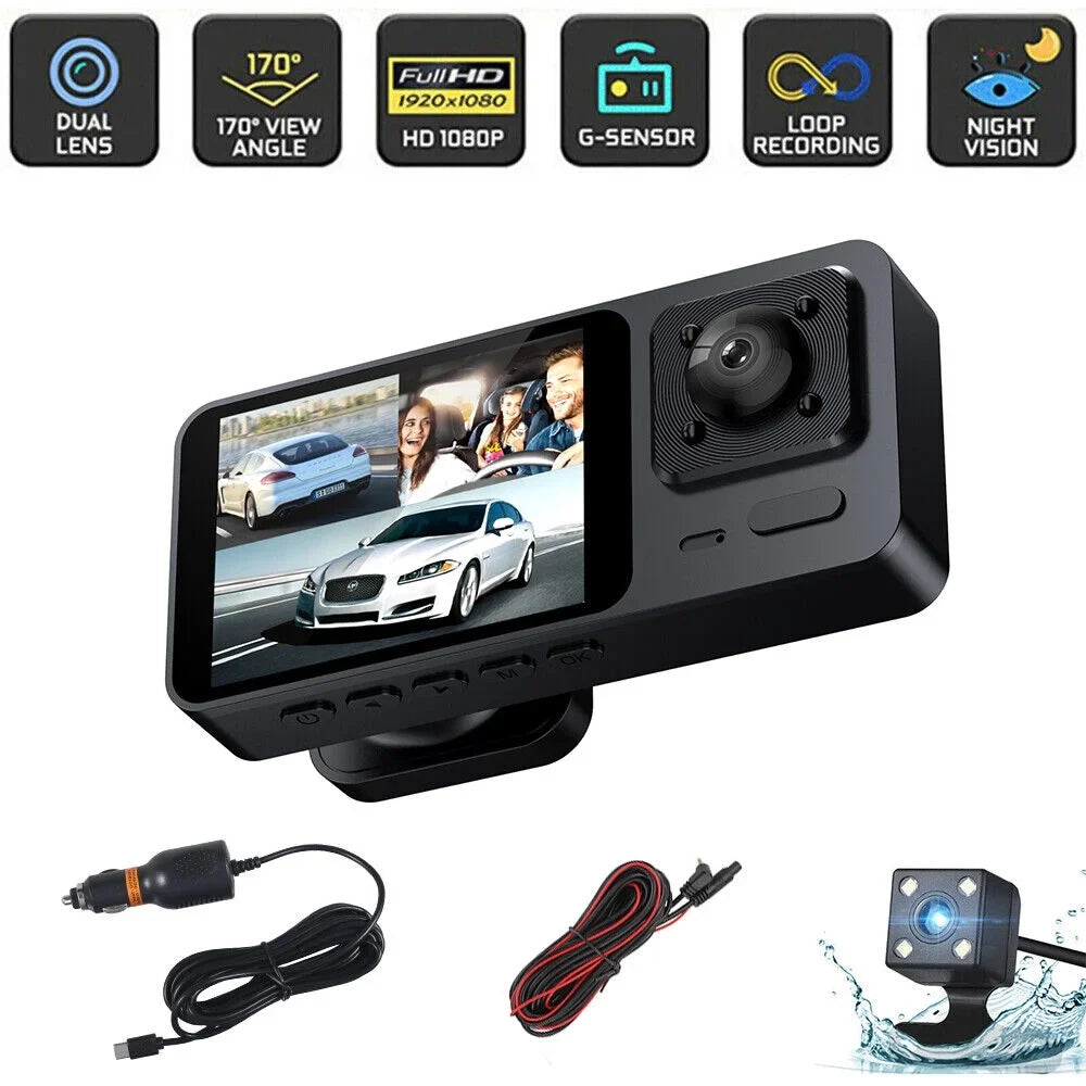 1080P Camera 3 Front Dash Onemayship Inside Rear Cam Video Car G-Sensor Recorder DVR Lens
