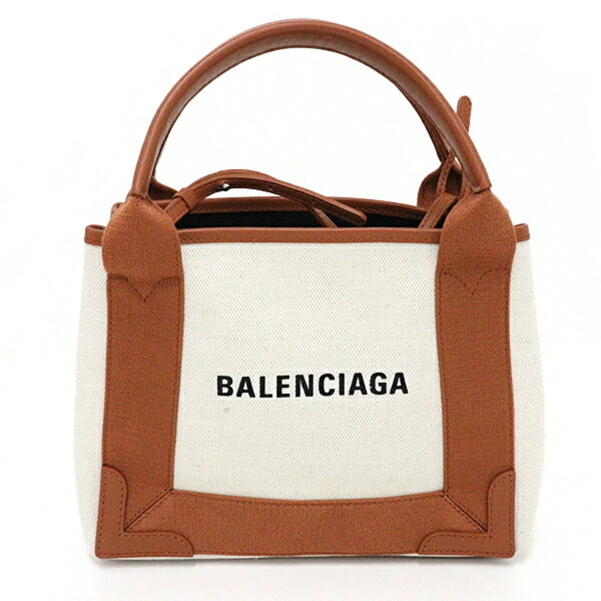 & Bag XS Beige Calfskin NAVY Pre-Owned (Good) 2way Navy Cotton Tote A 390346 Light Brown Balenciaga Canvas Cabas