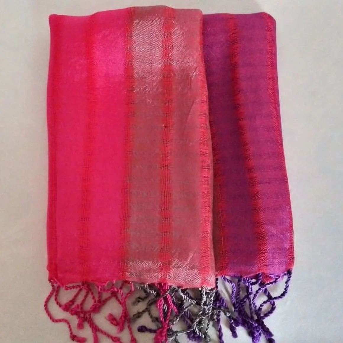 '- Thick Pink/Purple Silk Vegan Tricolor Shawl Striped
