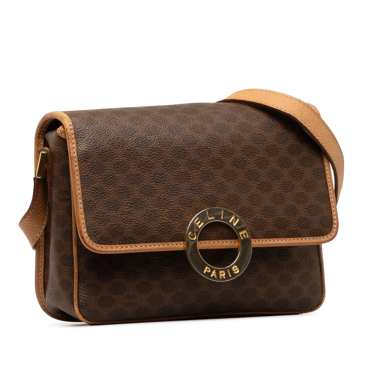 Crossbody Unisex Fabric Bag Authenticated (Good) Pre-Owned Brown Coated Macadam Canvas Celine