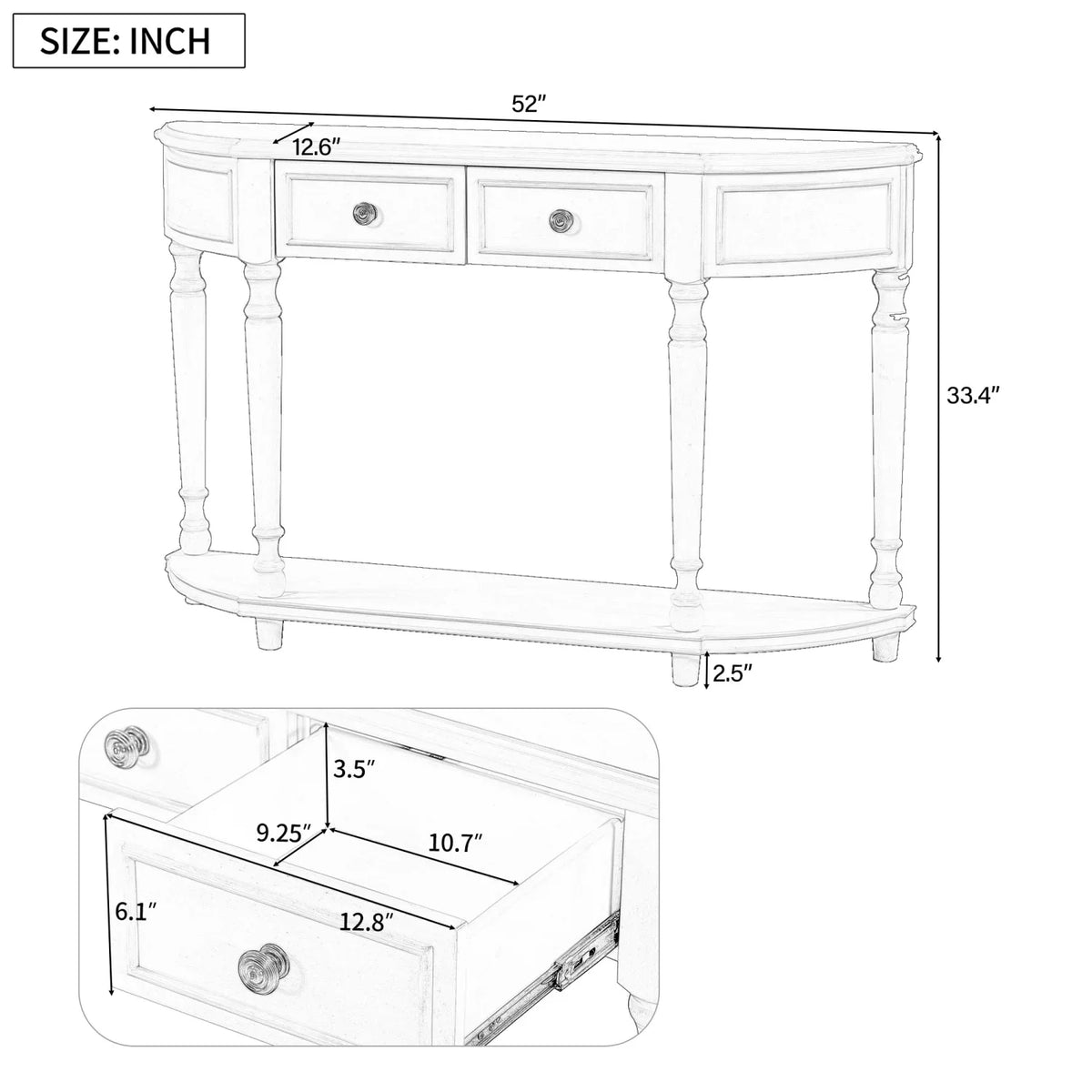 '+ and (Cherry Open design WF298768AAC) Legs Circular Curved Drawers Wooden Two Antique Solid Design SKU with TREXM Top Retro Table Console Blue Frame OLD Shelf
