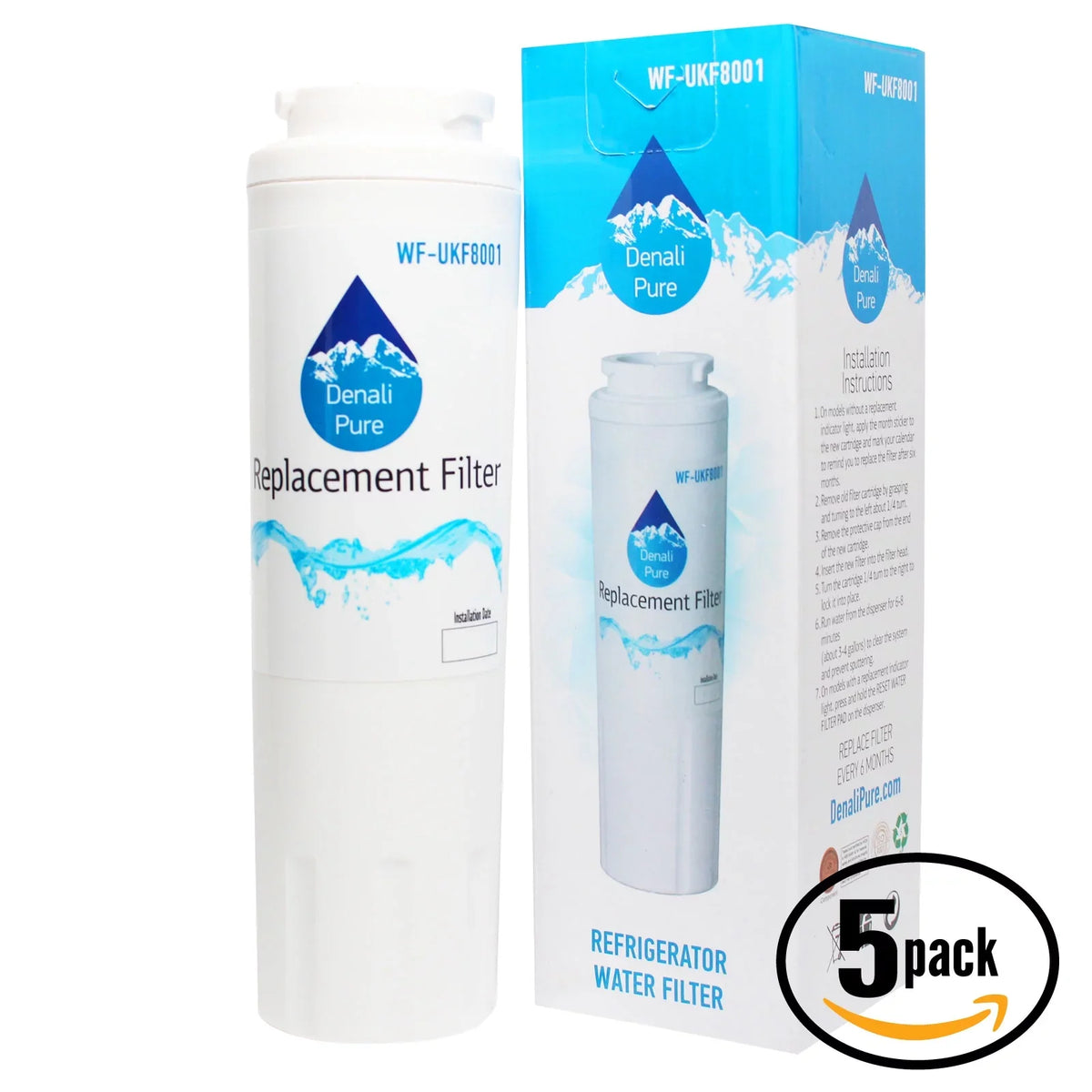 '- liquid Pure 5-Pack Amana ARS9265BW for Refrigerator Fridge - Filter Brand UKF8001AXX Replacement Amana liquid Cartridge Compatible with Denali Filter