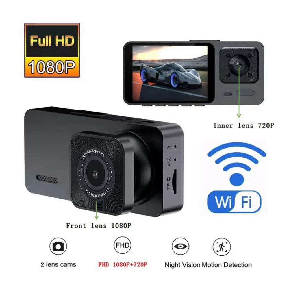 1080P Camera 3 Front Dash Onemayship Inside Rear Cam Video Car G-Sensor Recorder DVR Lens