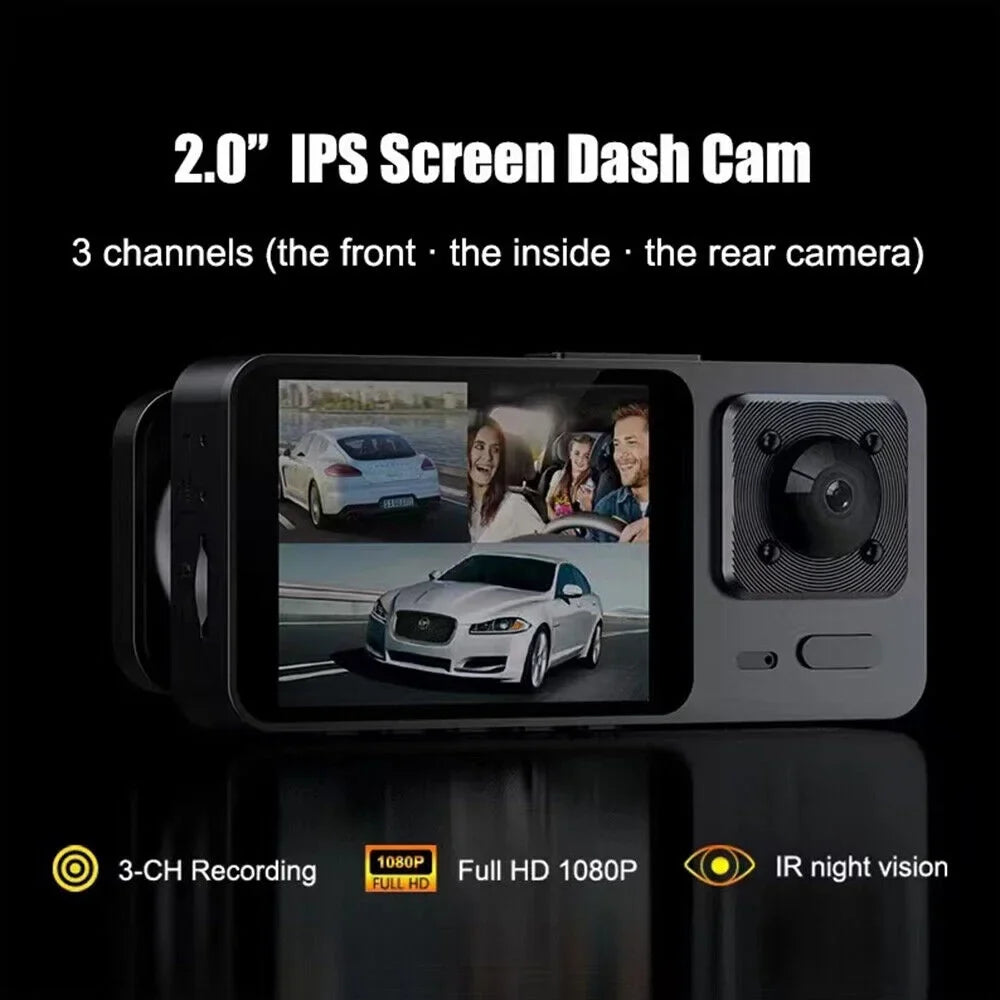 1080P Camera 3 Front Dash Onemayship Inside Rear Cam Video Car G-Sensor Recorder DVR Lens