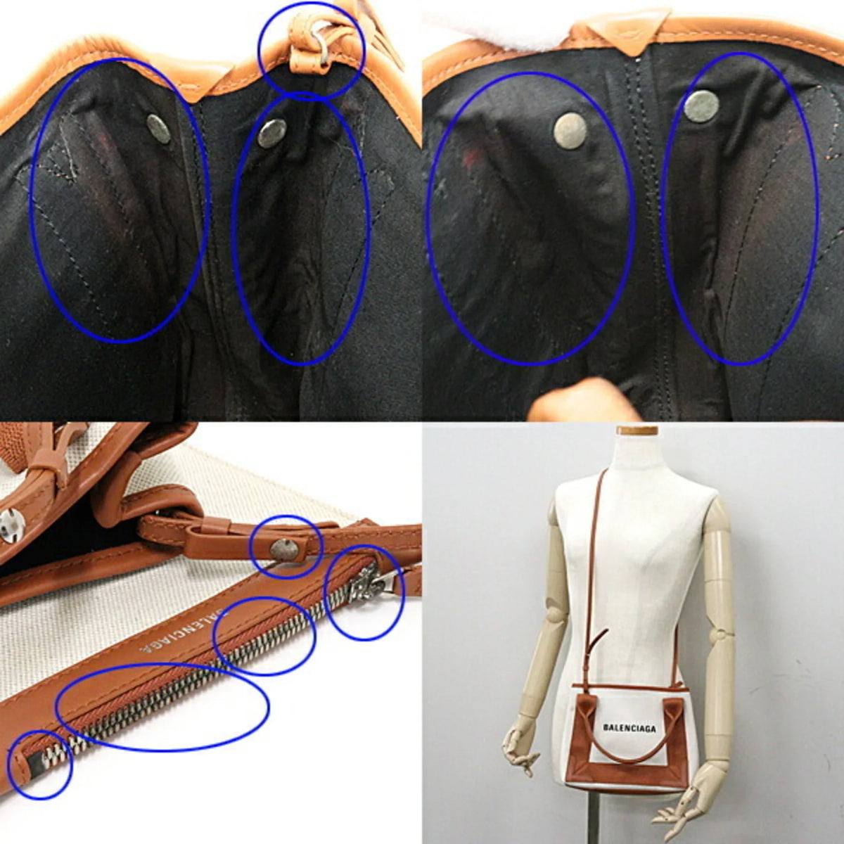 & Bag XS Beige Calfskin NAVY Pre-Owned (Good) 2way Navy Cotton Tote A 390346 Light Brown Balenciaga Canvas Cabas