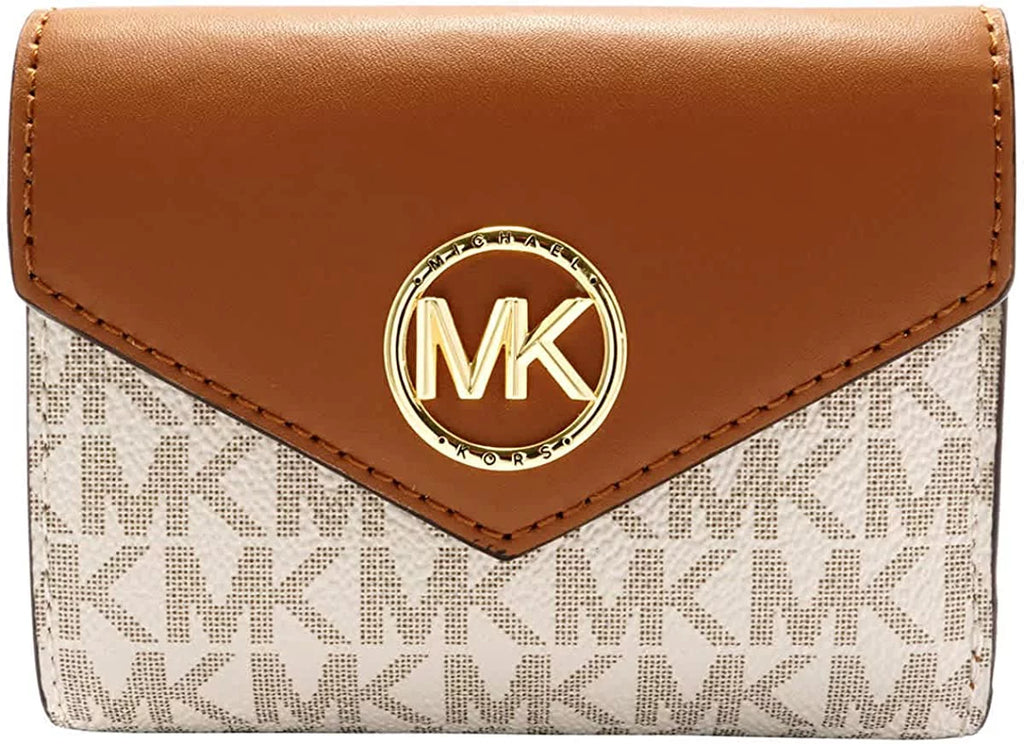 '- Carmen Envelope Signature Medium Ladies Tri-Fold Vanilla/Acorn Logo Kors Wallet Michael