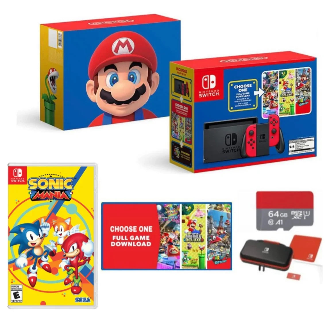 '+ - Games Sonic of + - Download Switch Mario Three Joy-Con Carrying Edition Red 40th One 64GB Mario Choose Memory MicroSD card Mania Case Switch Nintendo +