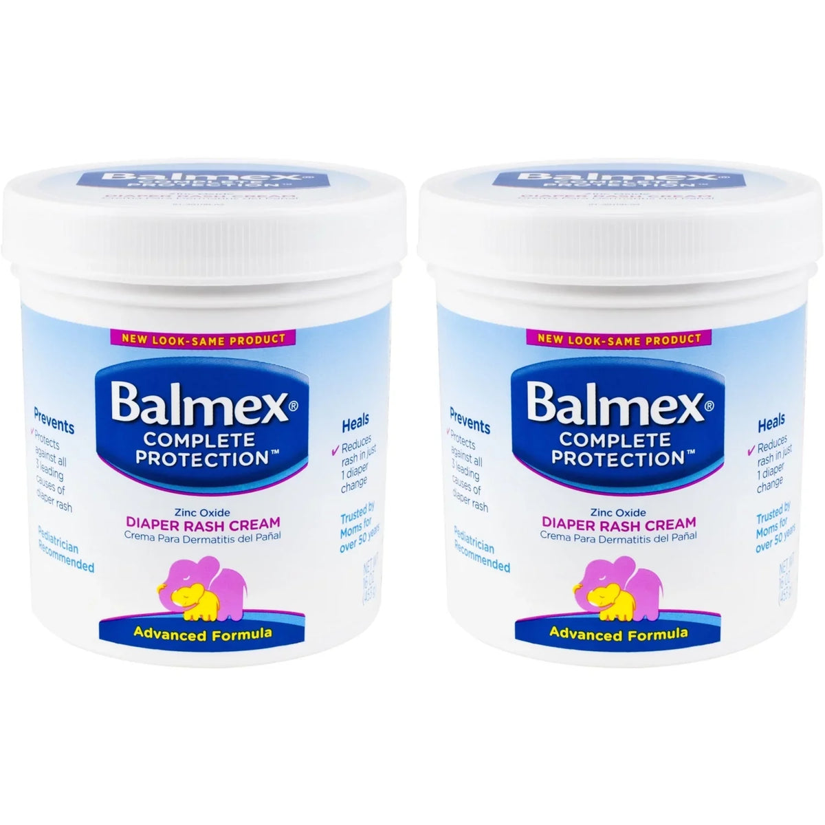 '- 2 Jar Balmex 16oz Each - Rash Pack Diaper Cream