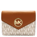 '- Carmen Envelope Signature Medium Ladies Tri-Fold Vanilla/Acorn Logo Kors Wallet Michael