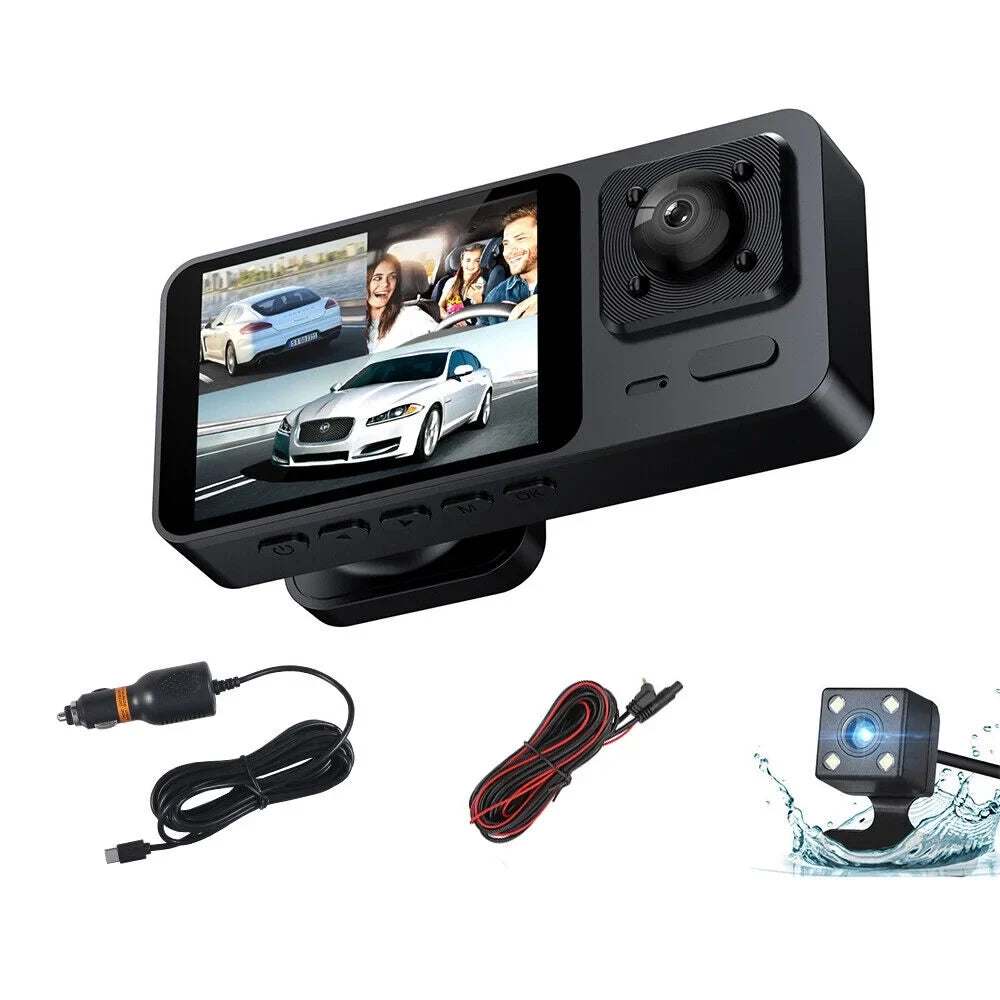 1080P Camera 3 Front Dash Onemayship Inside Rear Cam Video Car G-Sensor Recorder DVR Lens