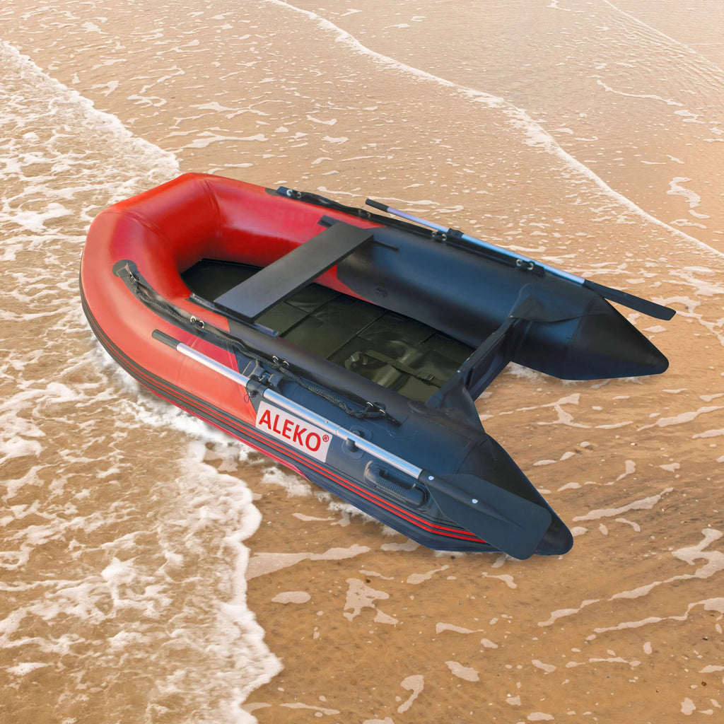 '- Inflatable 8.4 Feet - Red - Black 3-Person and Slide Boat - Pre-Installed Floor