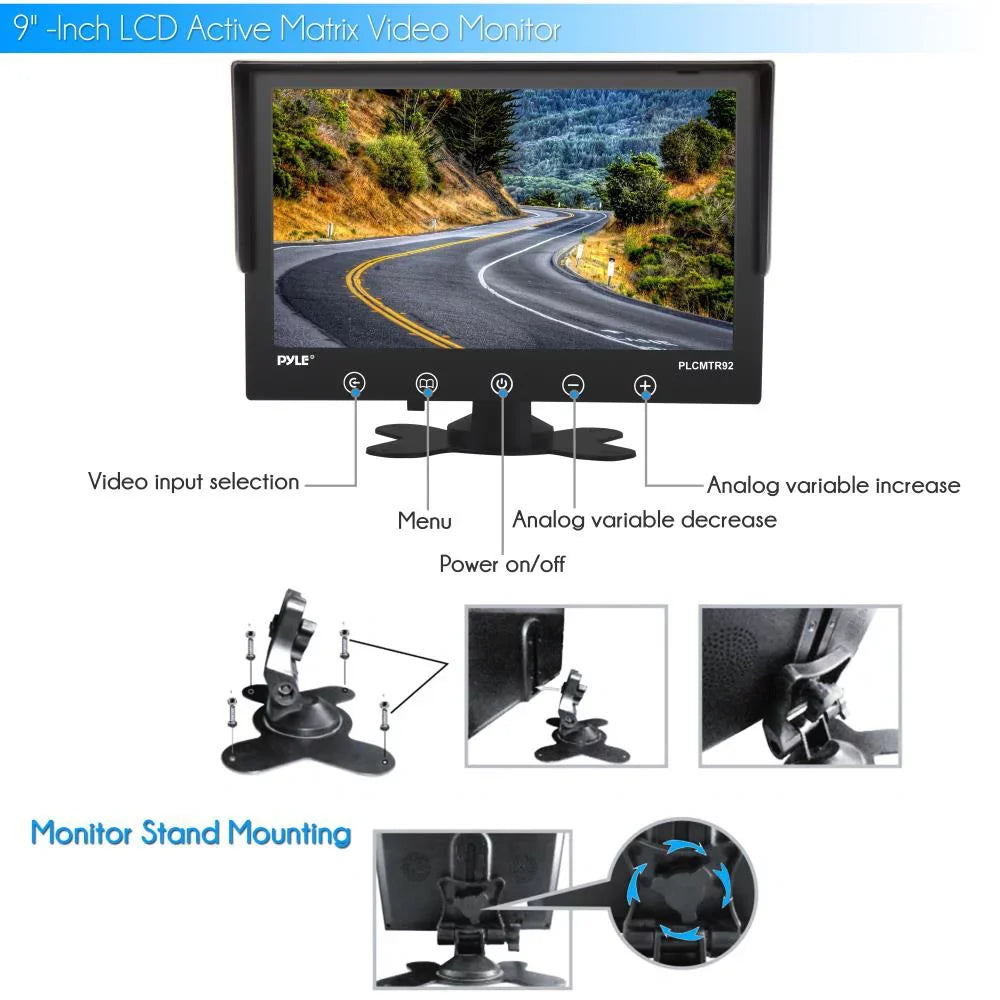 '- (DC PYLE Truck, Waterproof Backup with Bus, Display Trailer, Monitor 12-24V Rated - PLCMTR92 9'' & System Monitor Van) for Camera